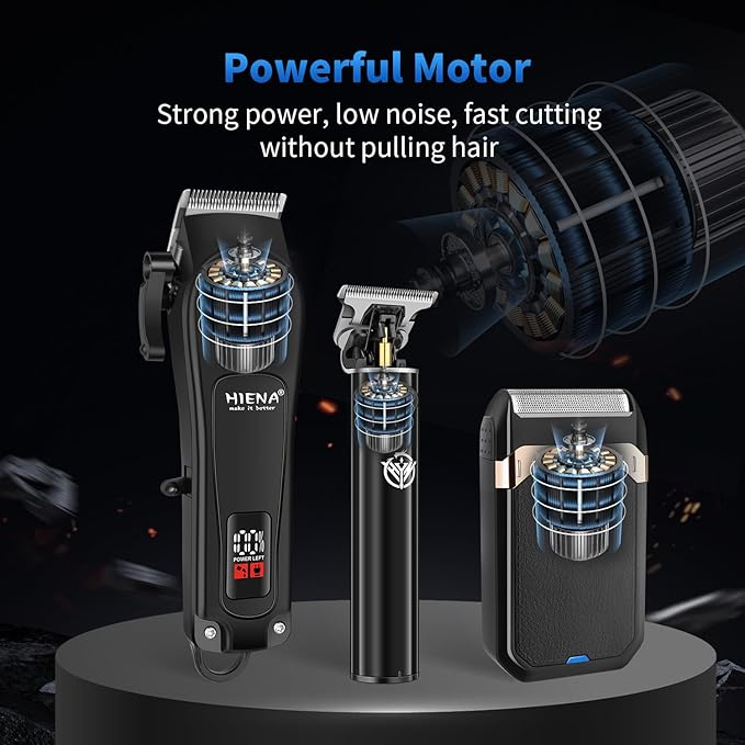 HIENA PRO Professional Hair Clipper Set & Trimmer Kit for Men, Cordless Barber Clippers, Electric Beard Trimmer Foil Shaver & Men's Facial Grooming Tool Kit, Gifts for Men (267+003A+814)