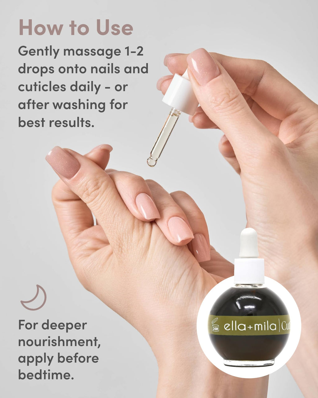 ella+mila Cuticle Oil for Nails - Olive & Avocado, Vegan, 2.3 fl oz