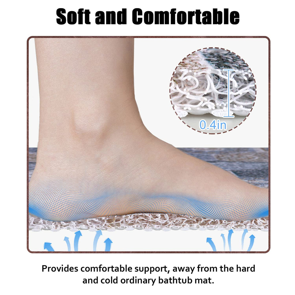Bathtub Mat Shower Mat Non-Slip, 16x 39 Inch, Soft Comfort Bath Mat with Drainage Holes, PVC Loofah Massage Bathmat for Shower, Tub, Bathroom, Wet Areas, Quick Drying
