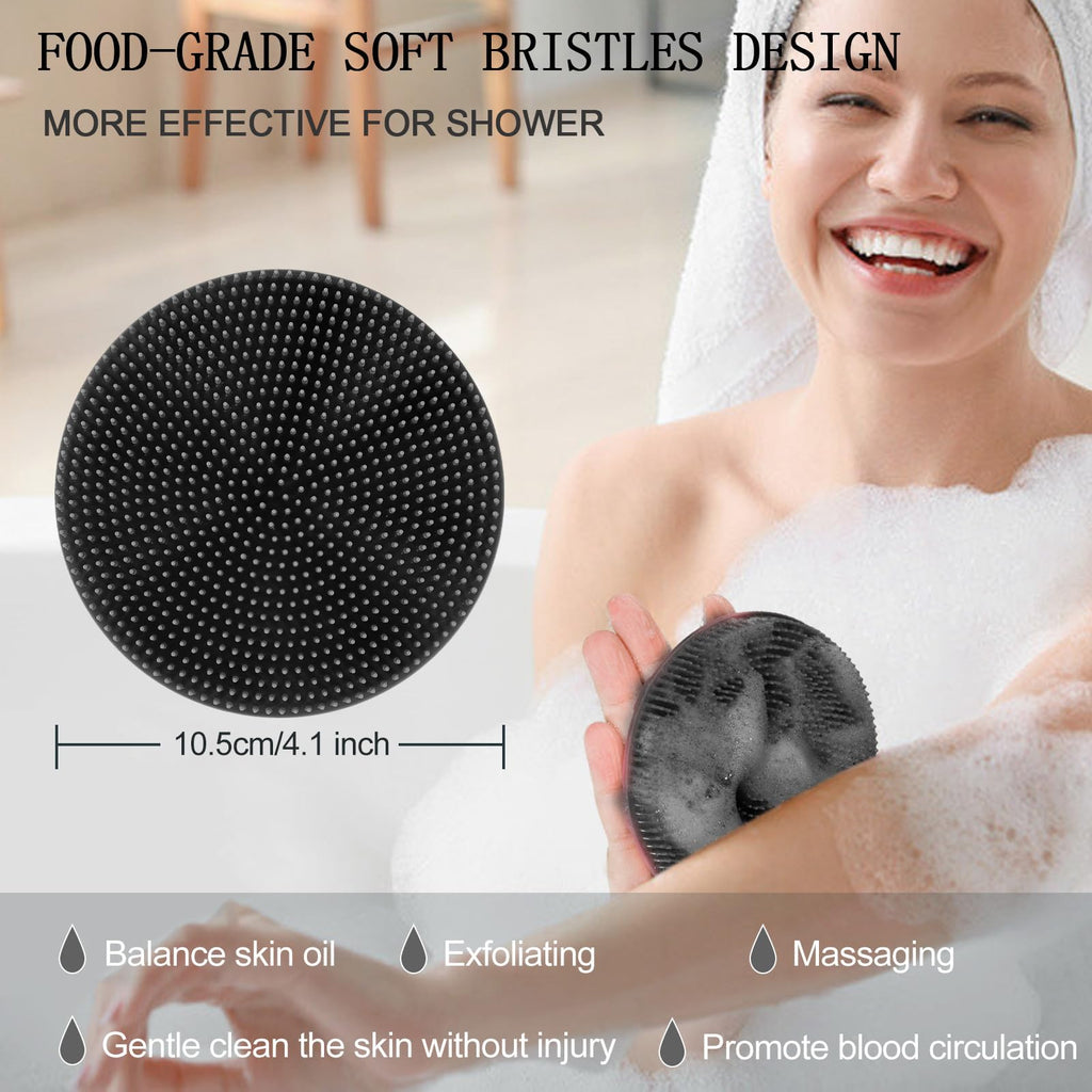 INNERNEED Food-Grade Soft Silicone Body Scrubber Shower Brush, Black+Gray