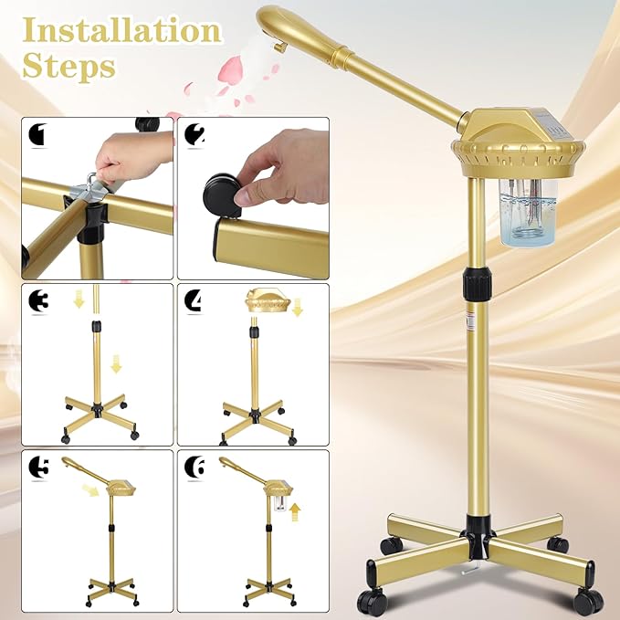 Wuissvnb Facial Steamer, Professional Facial Steamer for Estheticians, Hot Mist & Timer Function, Ozone Face Steamer on Wheels for Spa, Salon and at Home Use