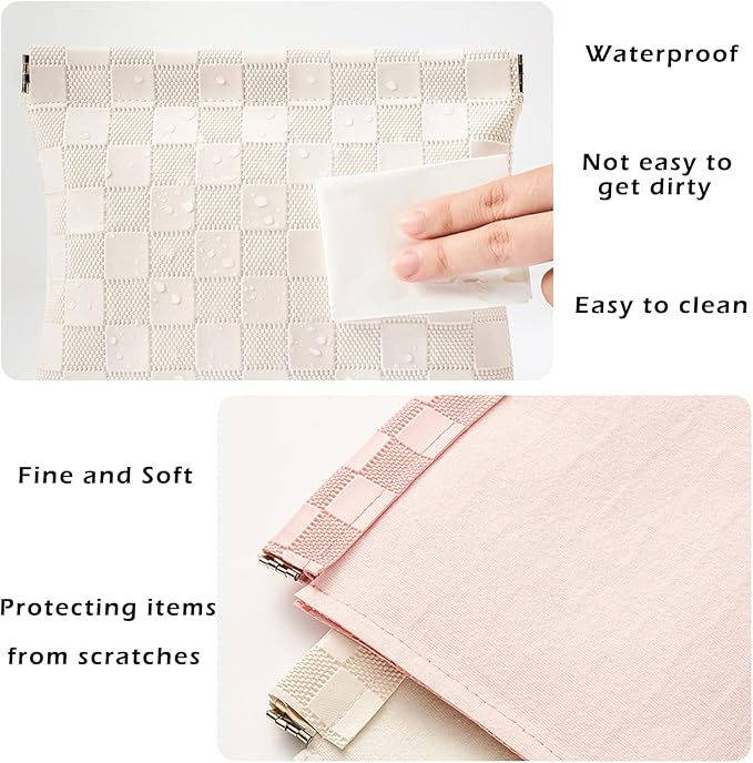 HIGH FIT Leather Pocket Cosmetic Bag for Purse,Coin Purse Lipstick Cosmetic Accessories Organizer, Travel Kit Storage Pouch,Waterproof Portable No Zipper Self-closing (pink/Small)