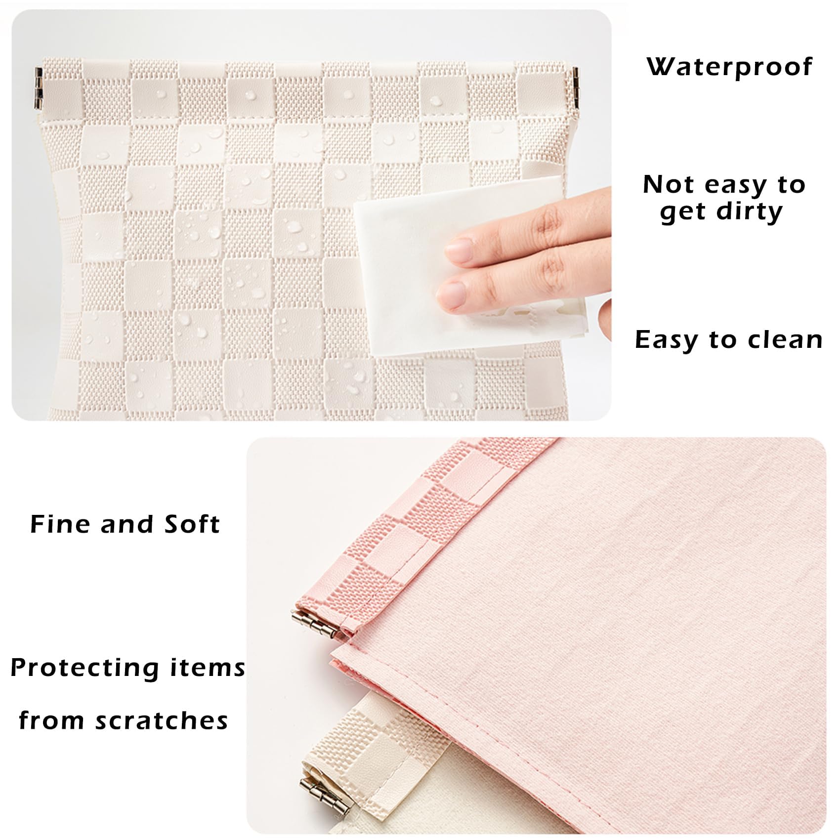 HIGH FIT Leather Pocket Cosmetic Bag for Purse,Coin Purse Lipstick Cosmetic Accessories Organizer, Travel Kit Storage Pouch,Waterproof Portable No Zipper Self-closing (Black+White/Small)