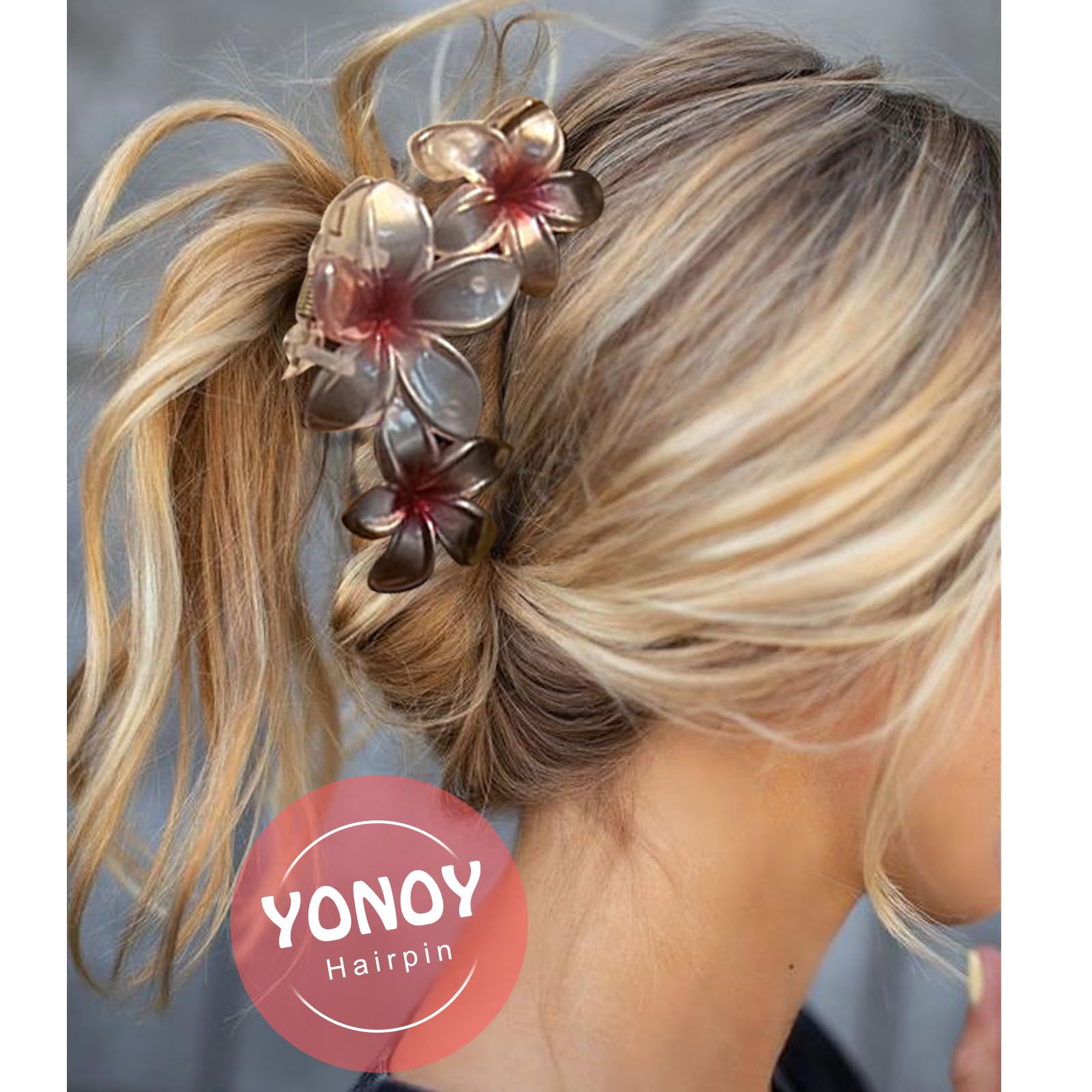 YONOY 6Pcs Flower Hair Clips for Women,Non-Slip Matte Flower Hair Clips for Women,Hawaiian Hair Flower Clip Large Plumeria Banana Cute Clip Beach Hair Accessories (Pearlescent color)