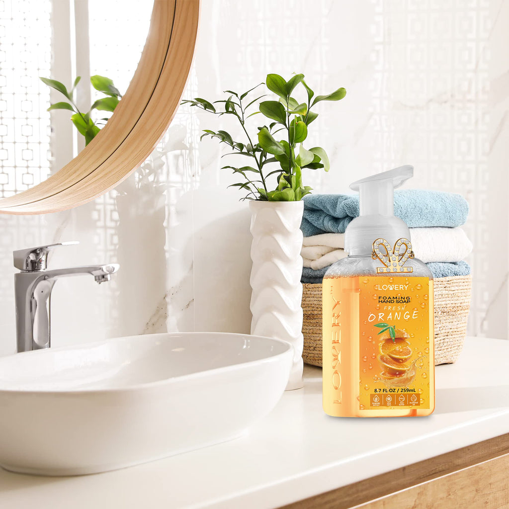 Foaming Hand Soap-Pack of 3-Moisturizing Hand Soap with Aloe Vera & Essential Oils-Alcohol-Free Hand Wash in Fresh Orange Scent-Scented Hand Wash for Kitchen or Bathroom-Free Flawless Crystal Bracelet