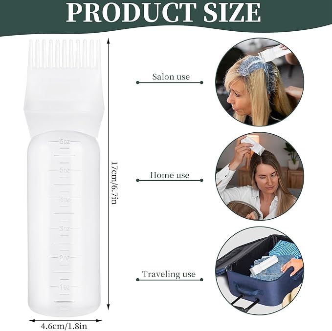Pimoys 6Oz Root Comb Hair Dye Oil Applicator Bottles for Scalp, White