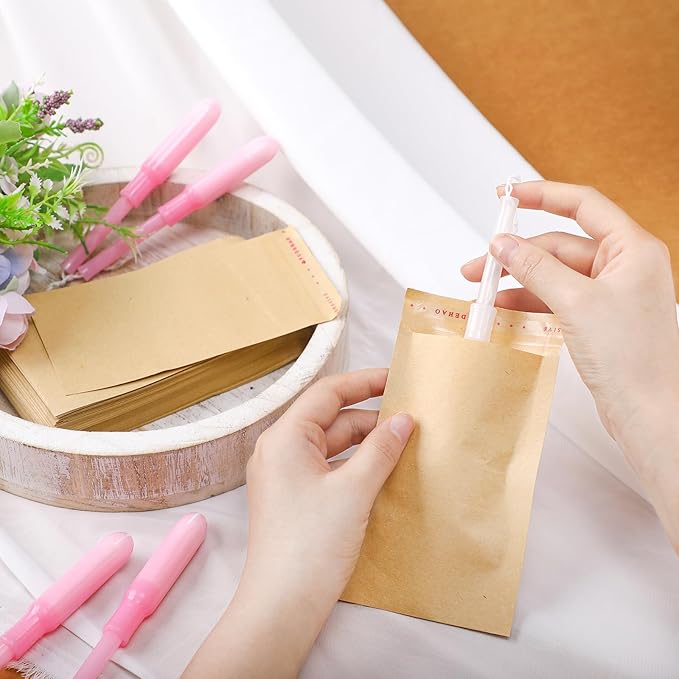 Saypacck 200 Pcs Tampons Disposal Bags Sanitary Napkin Disposal Bags Bulk Feminine Hygiene Disposal Bag Bulk Kraft Tampons Bag for Feminine Products with Self Adhesive for Women Girls, 5.91" x 3.15"