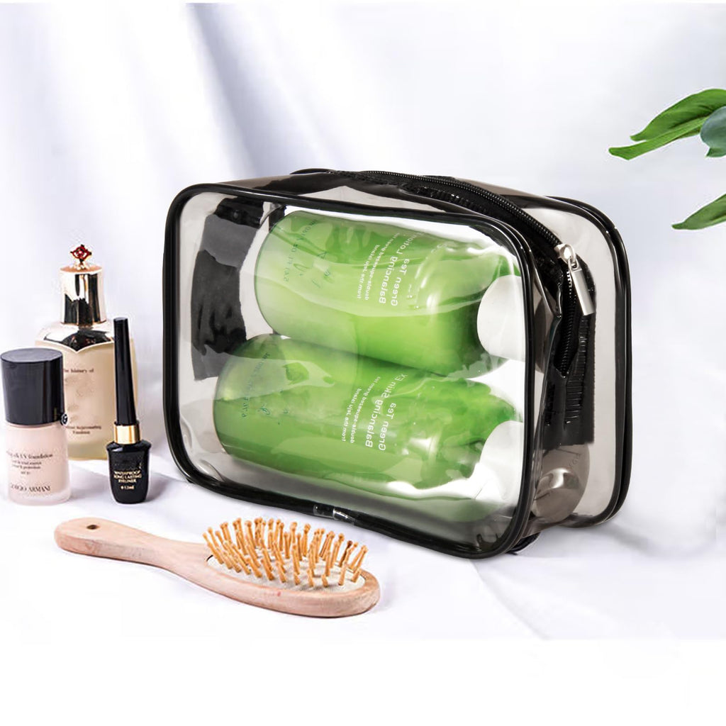 20 Packs Clear Cosmetics Bags for Women Men Waterproof Toiletry Bags PVC Makeup Bags Organizer Case with Zipper for Travel Bathroom (Black)