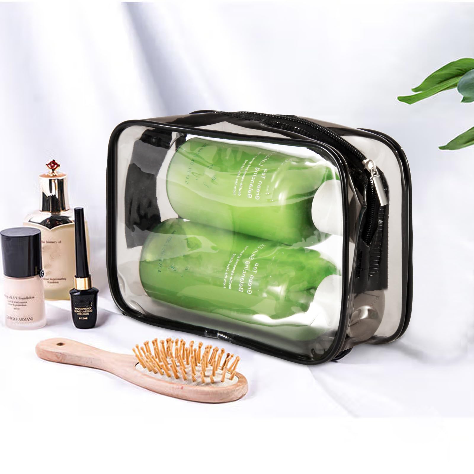 20 Packs Clear Cosmetics Bags for Women Men Waterproof Toiletry Bags PVC Makeup Bags Organizer Case with Zipper for Travel Bathroom (Black)