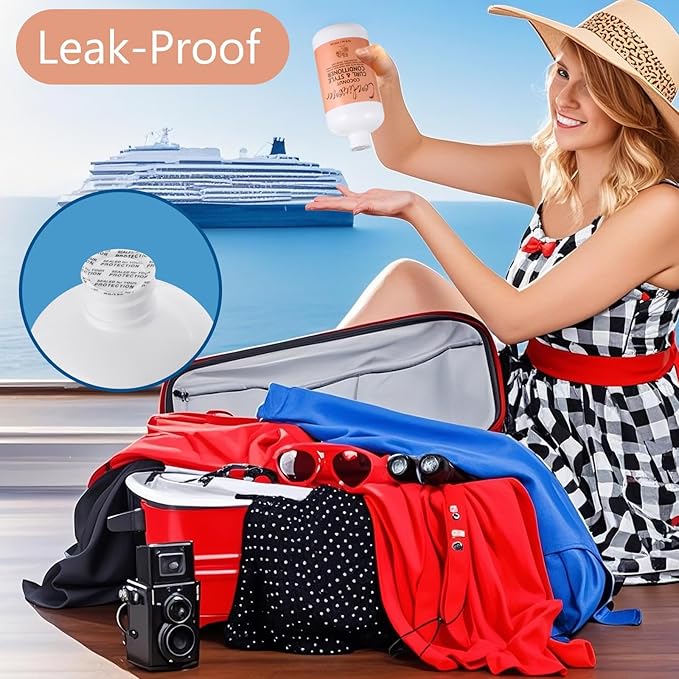 SpareCruise Leak-Proof Empty Shampoo Containers Bottles for Cruise: 32oz in Total - Reusable - for Ships, Travel, Beach, Events, Concerts - with Funnel - Fill The Bottles&Pack Them In Checked Luggag