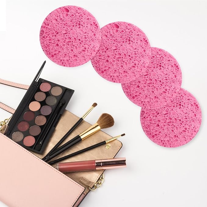 100-Count Facial Sponges Compressed Natural Cellulose Sponge Round Shape Face Sponge for Face Cleansing Exfoliating and Makeup Removal, Pink