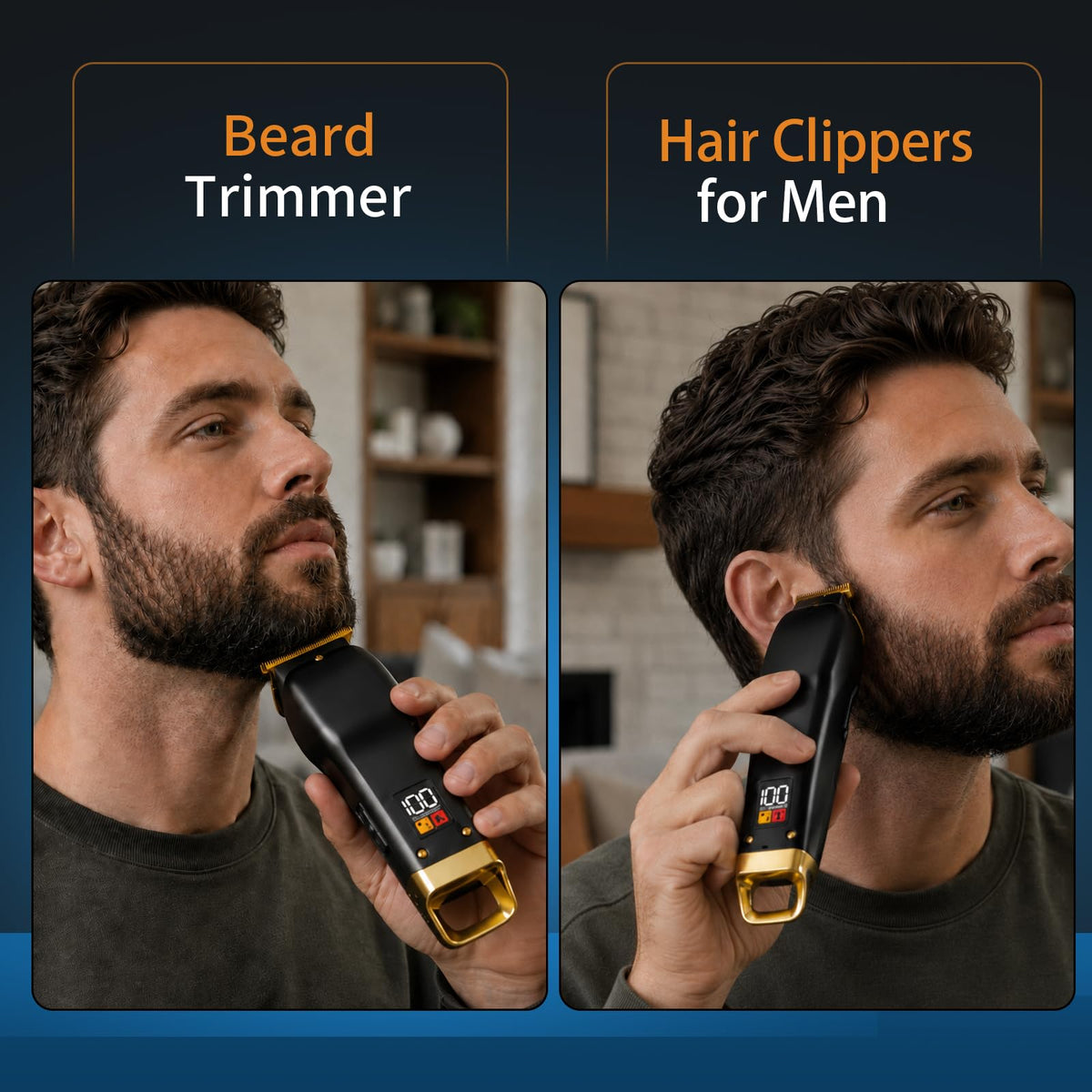 Beard Trimmer for Men, Cordless Hair Clippers for Men with 6 Guards