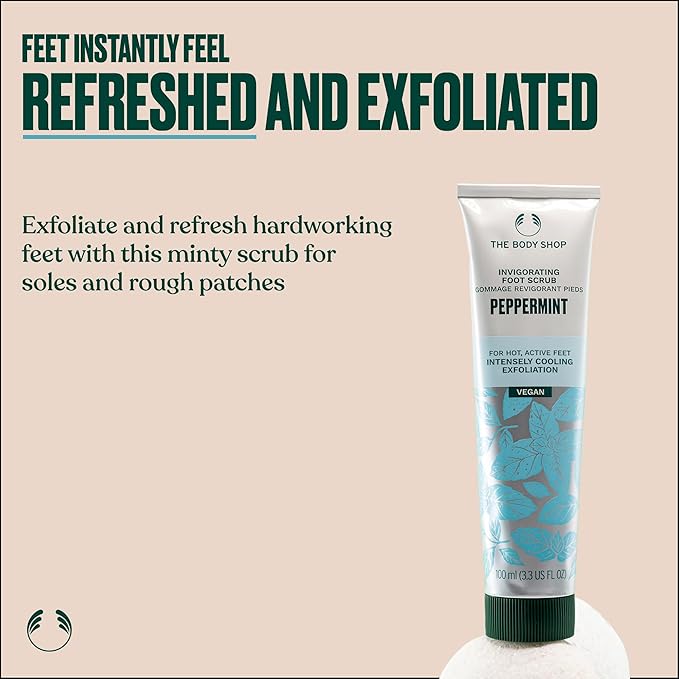 The Body Shop Peppermint Invigorating Foot Scrub | Cooling Exfoliator for Dry Cracked Feet | Vegan, 100 ml / 3.3 oz