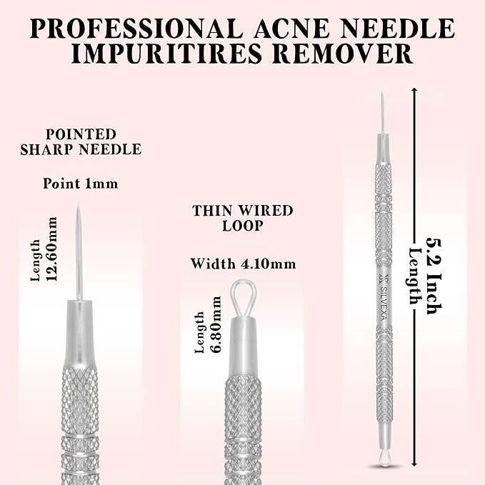 Blackhead & Whitehead Pore Cleaning Tool – Stainless Steel Comedone Extractor for Facial Skincare – Double-Ended Tool with Storage Case by SILVEXA