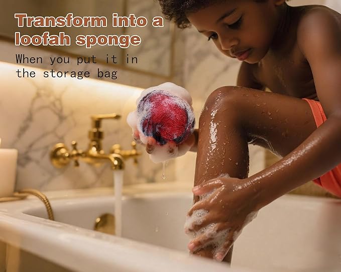 2 Pack African Net Sponge Exfoliating Body Scrubber Bath Sponge for Daily Use (Navy Blue+Indigo)