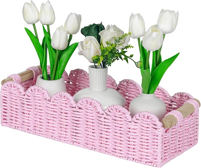 CubesLand Scalloped Toilet Paper Storage Basket W/Handle for Home Decor