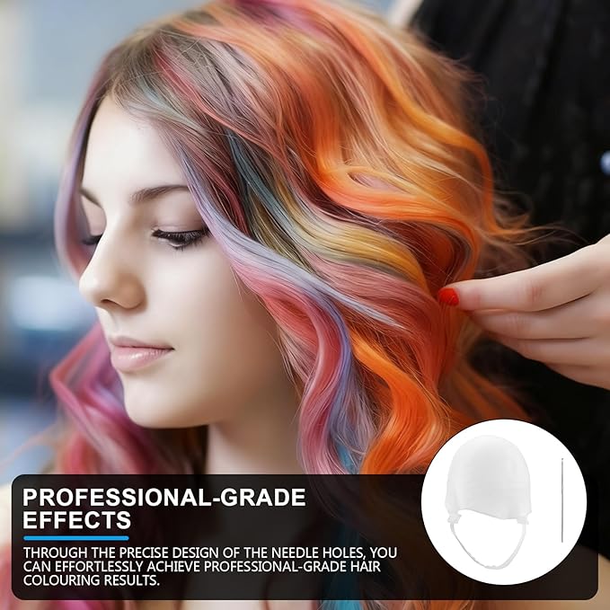 Silicone Highlight Hair Cap with Needle, Reusable Hair Highlighting Cap for DIY Hair Dyeing - Professional Styling Tools Adjustable Hair Dye Hatfor Salon-Quality Highlights