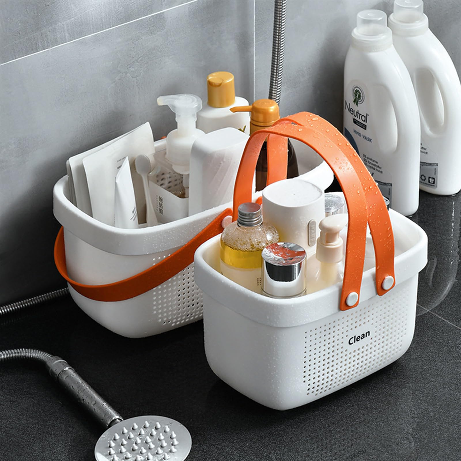 Portable Shower Caddy Basket with Handle Plastic Storage Basket Small White