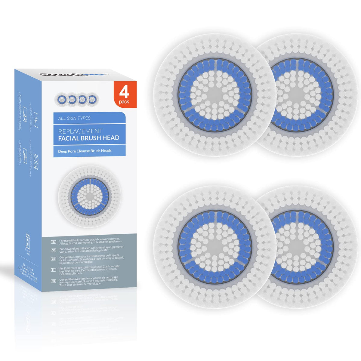 BRUSHMO Facial Cleansing Brush Head Replacements for Clarisonic, 4 Pack