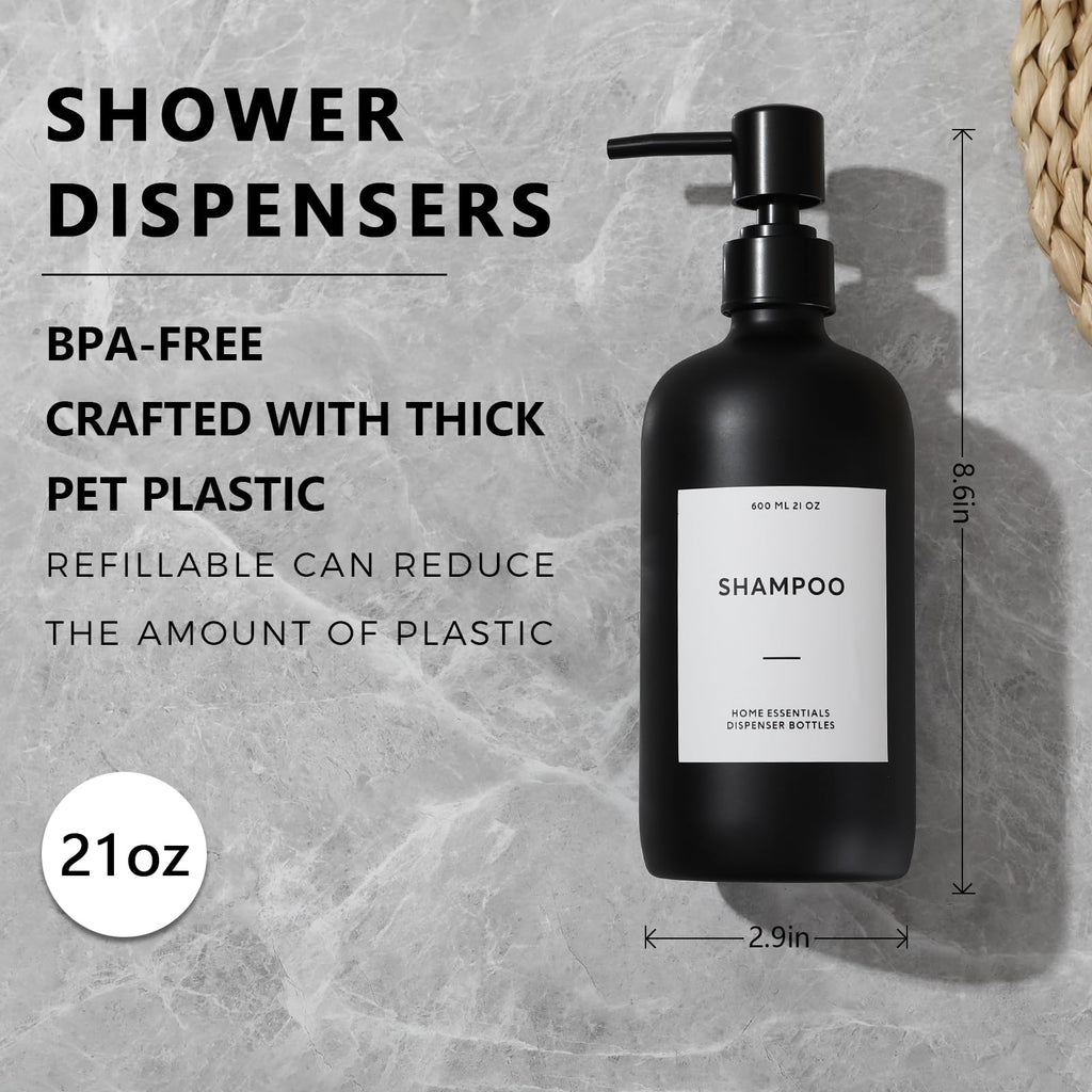 HOMCDALY Shampoo and Conditioner Dispenser, 21oz 3-Pack Refillable Shampoo and Conditioner Bottles, Empty Bathroom Shower Pump Dispenser (21oz-Black