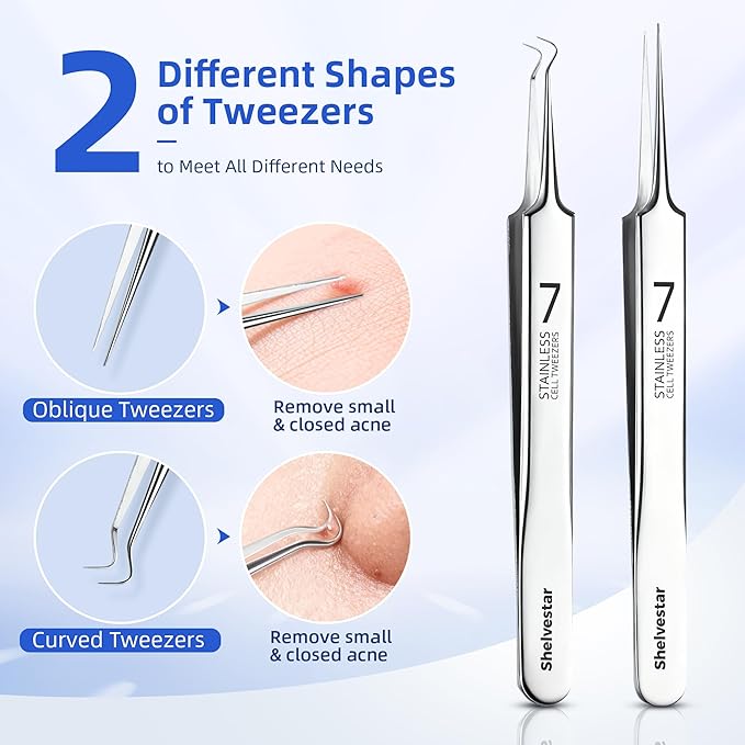 Shelvestar 7 PCS Pimple Popper Tool Kit, Blackhead Extractor Silver