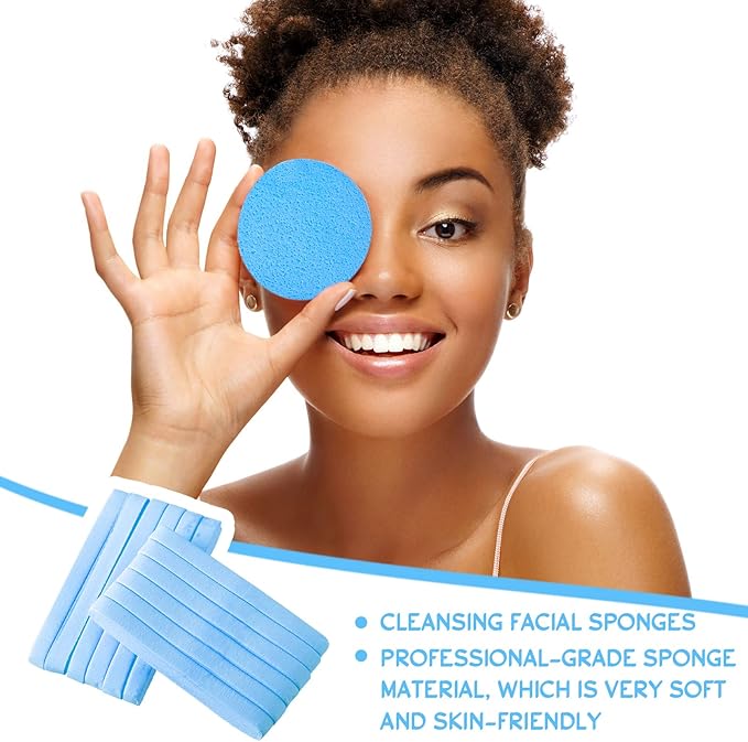 Foaincore 600 Pieces Compressed Facial Sponge Round Facial Sponge for Estheticians Face Sponges for Cleansing Makeup Removal Wash Pads Disposable Sponges for Women Spa Exfoliating Cleansing(Blue)
