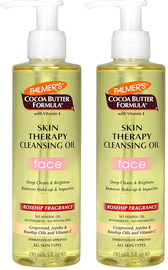 Palmer's Cocoa Butter Formula Skin Therapy Cleansing Oil,Gentle Makeup Remover with Rosehip Oil and Vitamin C,6.5 Ounce,(Pack of 2)