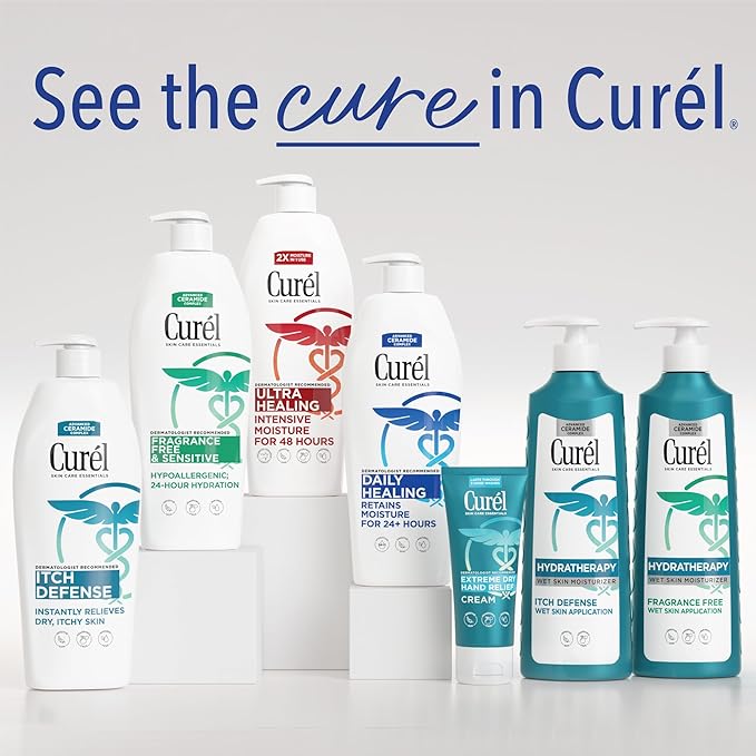 Curel Hydra Therapy In Shower Lotion, Itch Defense Body Moisturizer with Advanced Ceramide Complex, Vitamin E, & Oatmeal Extract, 12 Oz