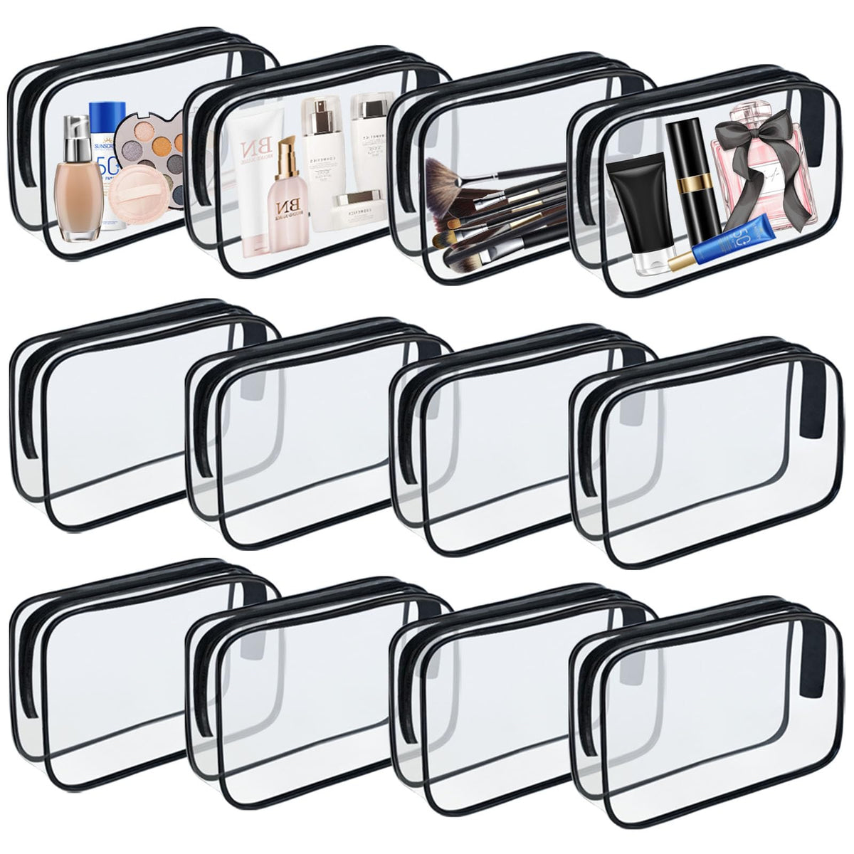 6 Pcs Large Clear Makeup Bags, TSA Approved Toiletry Bags for Travel, Waterproof Clear Pouches with Zipper, Plastic Cosmetic Organizer Case for Women Men Vacation Bathroom Essentials (White Large)