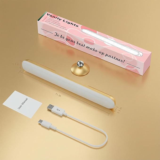 Benreom Wireless Vanity Light for Mirror, Rechargeable LED Bar, Gold