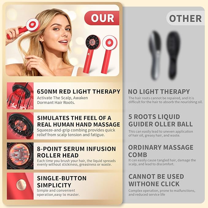 YOTONGONSI 3 in 1 Scalp Massager, Hair Oil Applicator, Electric Scalp Brush, IPX7 Waterproof Hair Comb, Cordless & Portable Scalp Massage Device for Hair Growth, Home & Travel, Red