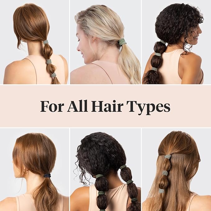 Kitsch Nylon Hair Ties No Damage - Stretchable Hair Bands for Strong All-Day Hold, Ponytail Holders | Hair Accessories for Girls - Eucalyptus, 20 Pcs