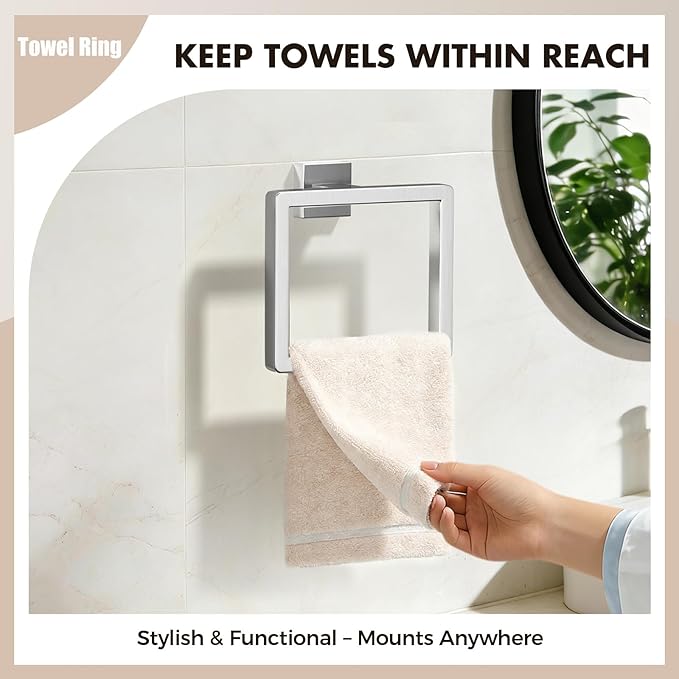 Bathroom Accessories Towel Bar Set: 10 Pieces Brushed Nickel Square Bathroom Hardware SUS304 Stainless Steel - Wall Mounted Towel Rack&Toilet Paper Holder&Towel Ring and Towel Hook