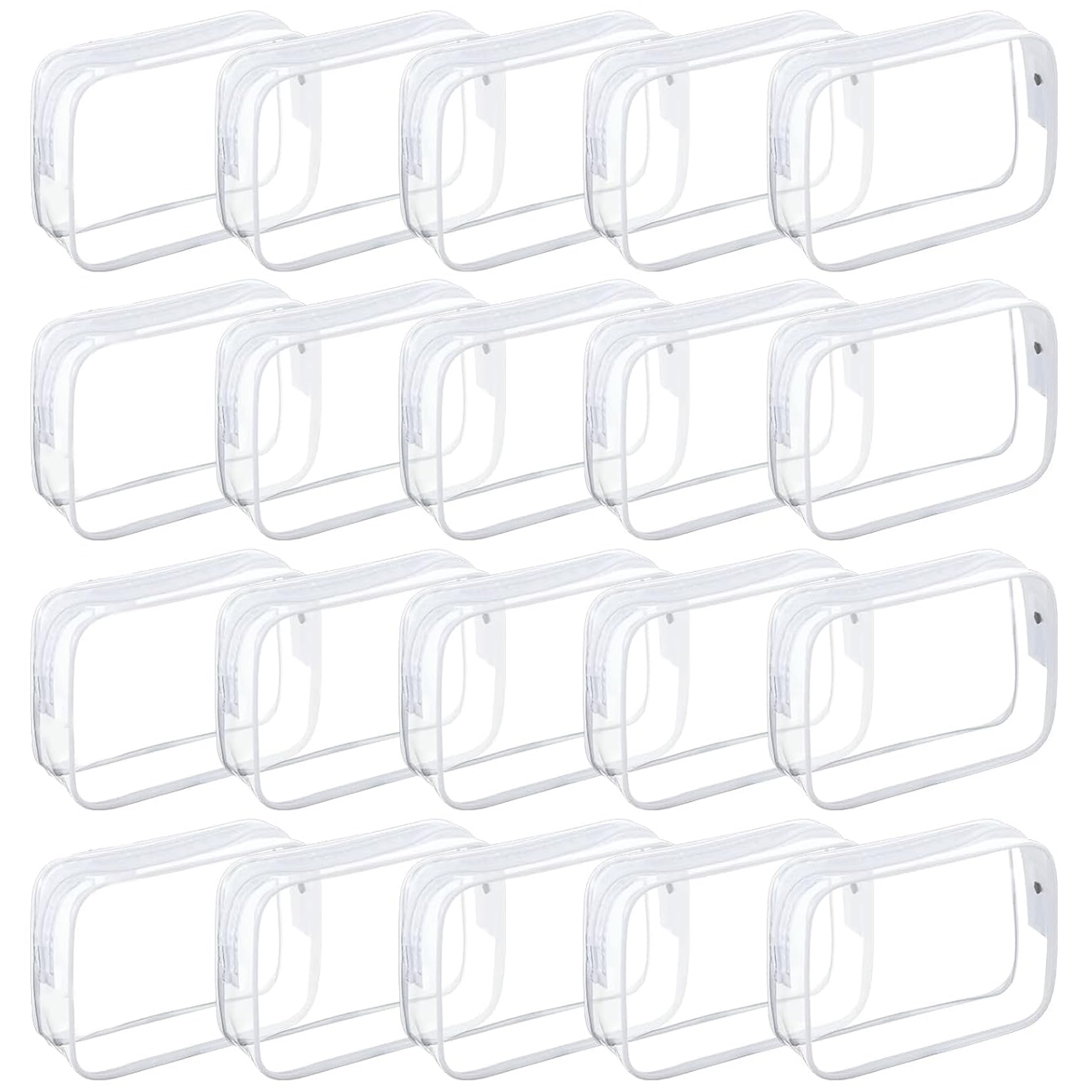 Tergy 20 Packs Clear Cosmetics Bags for Women Men Waterproof Toiletry Bags PVC Makeup Bags Organizer Case with Zipper for Travel Bathroom (White)