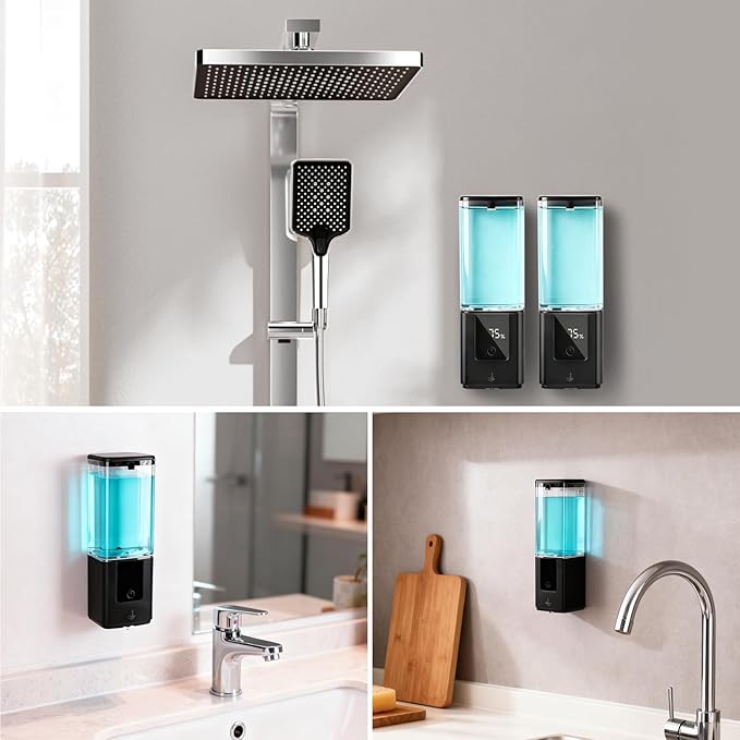 LAOPAO Automatic Soap Dispenser Wall Mount Rechargeable Liquid Soap Pump for Kitchen, Touchless Soap Dispenser for Dish/Hand/Shower Soap, Home & Commercial, 540ml, Black