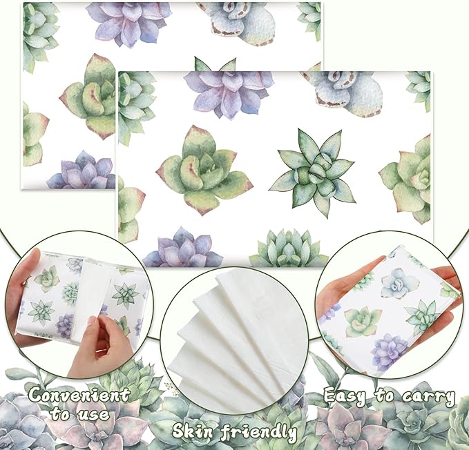 Geyee 50 Packs Tissue Travel Size Facial Paper Napkins Travel Packs Disposable Pocket Tissues for Wedding Guest Traveling School Purse Home Supplies, 500 Sheets 3 Ply(Succulent)