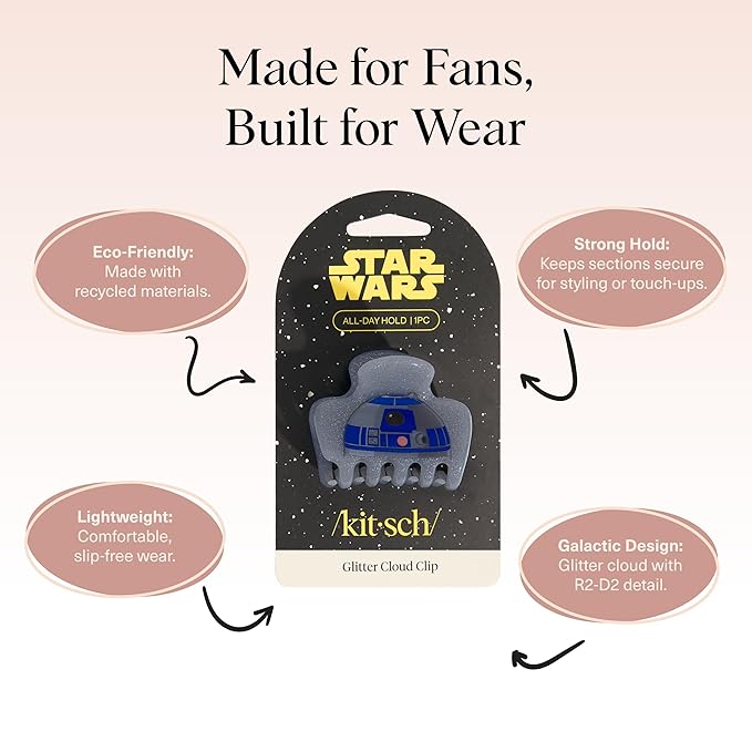 Kitsch x Star Wars R2-D2 Glitter Medium Hair Clip for Women – Whimsical Galaxy-Inspired Claw Clip | Recycled Plastic, Strong Secure Grip | Hair Accessories for Girls, 1pc