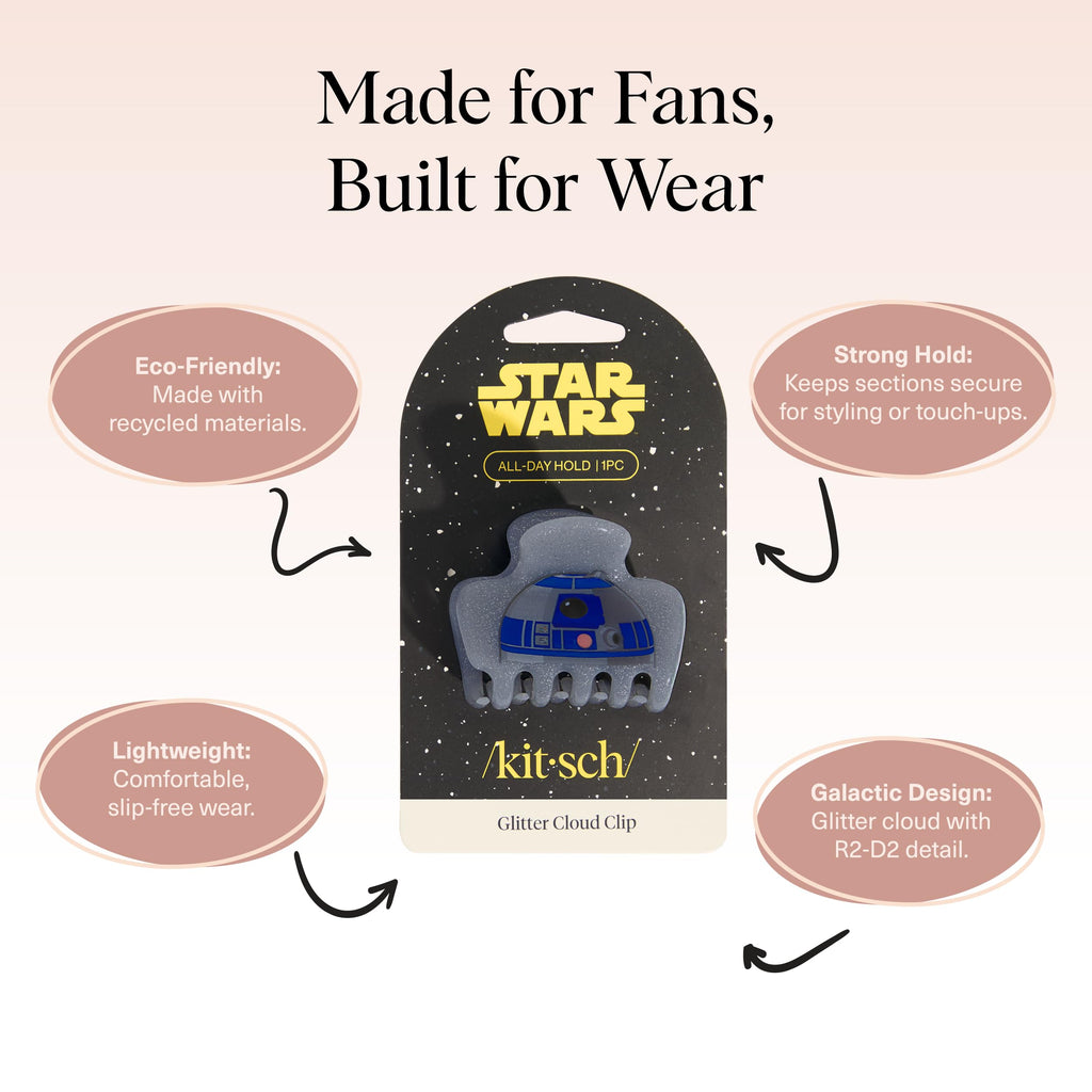 Kitsch x Star Wars R2-D2 Glitter Medium Hair Clip for Women – Whimsical Galaxy-Inspired Claw Clip | Recycled Plastic, Strong Secure Grip | Hair Accessories for Girls, 1pc