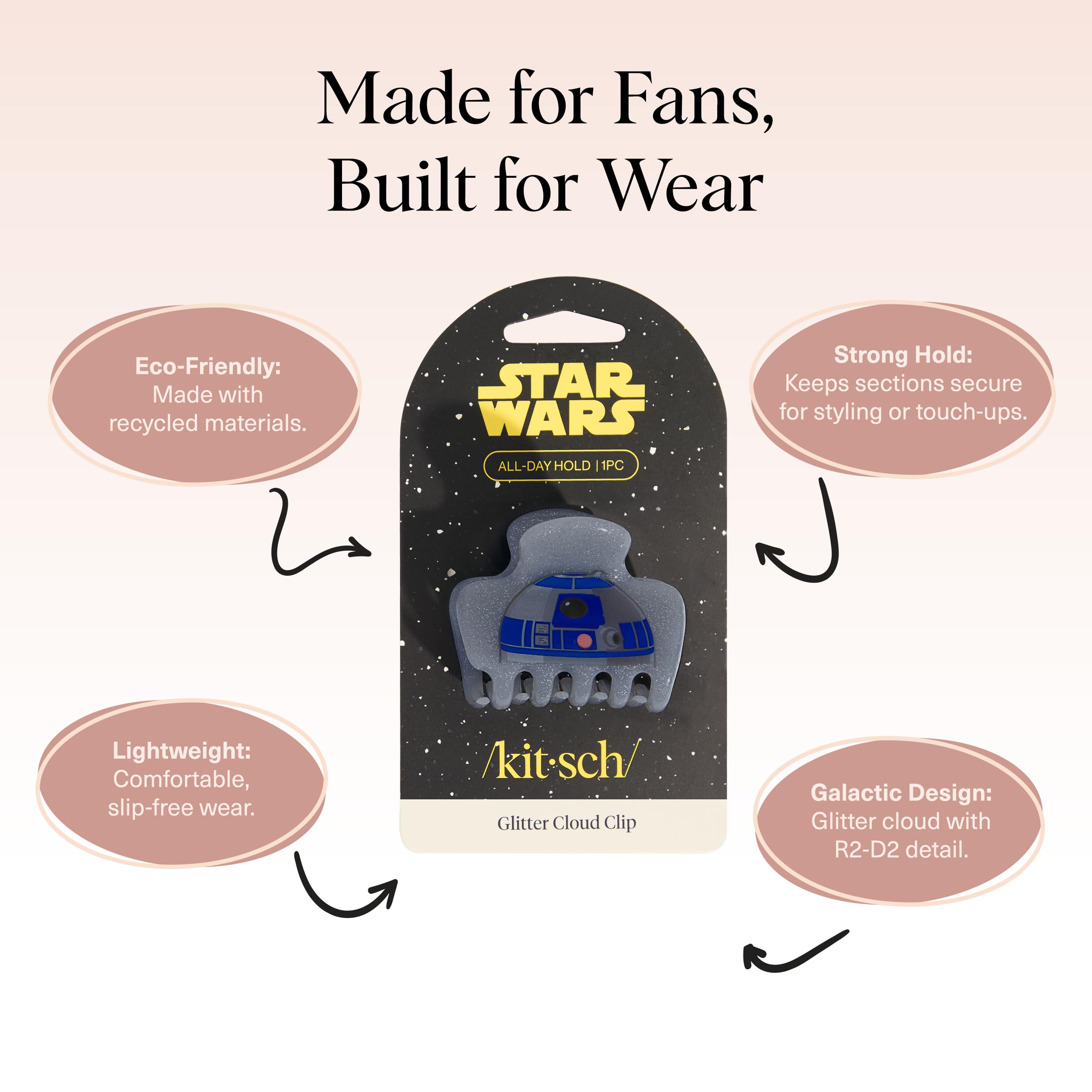 Kitsch x Star Wars R2-D2 Glitter Medium Hair Clip for Women – Whimsical Galaxy-Inspired Claw Clip | Recycled Plastic, Strong Secure Grip | Hair Accessories for Girls, 1pc