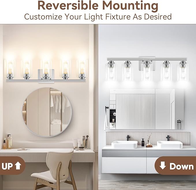 VerRon 5-Light Bathroom Light Fixtures, 31" Brushed Nickel Vanity Lights
