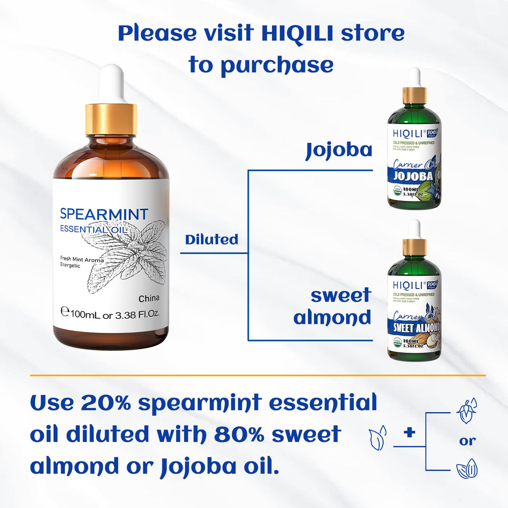 HIQILI Spearmint Essential Oil for Diffuser, Skin & Hair Care