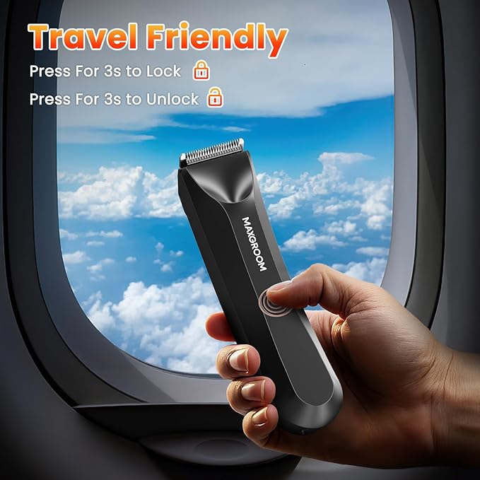 MAXGROOM Manscape Body Hair Trimmer for Men, IPX7 Waterproof Pubic & Groin Hair Trimmer- Electric Ball Shaver with LED Light, Ceramic Blade, USB Rechargeable & Travel Pouch