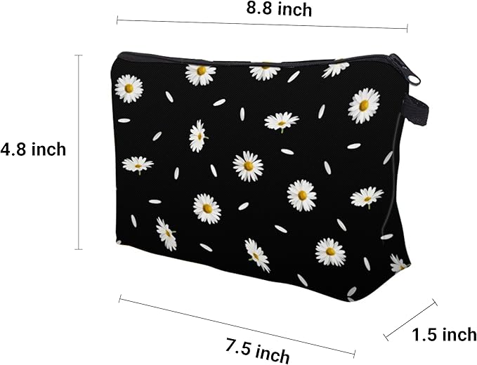 Aiphamy Cute Travel Makeup Bag Cosmetic Bag Small Pouch Gift for Women (Daisy Black)