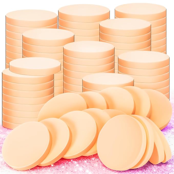 MotBach 200 PCS Round Makeup Sponge, Cosmetic Sponge Round Foam Pad Eye Facial Powder Puff, Nude Beauty Makeup Foundation Powder Blender for Women Lady All Skin Types Wet and Dry Dual Use