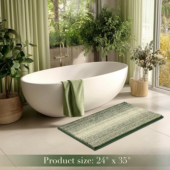 BSICPRO Large Bathroom Rugs, Bath Mat Rug for Bath Non Slip 24 x 36 Inches Water Absorbent Chenille Bathroom Floor Mats Machine Washable (Green)