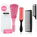 hair Brush Set for Afro America/African Hair, Textured 3a to 4c -Detangler Brush,9 row hair brush,Wide Tooth Comb,Rat Tail Comb (Pink)