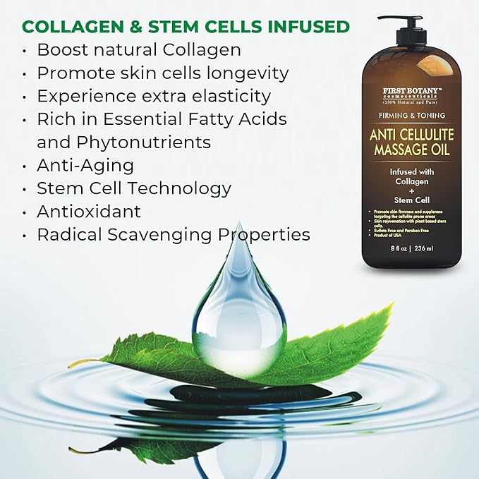 Anti-Cellulite Massage Oil with Collagen & Stem Cells, 8 fl oz