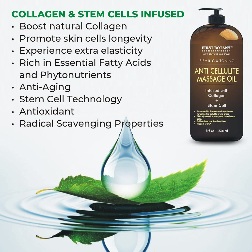 Anti-Cellulite Massage Oil with Collagen & Stem Cells, 8 fl oz