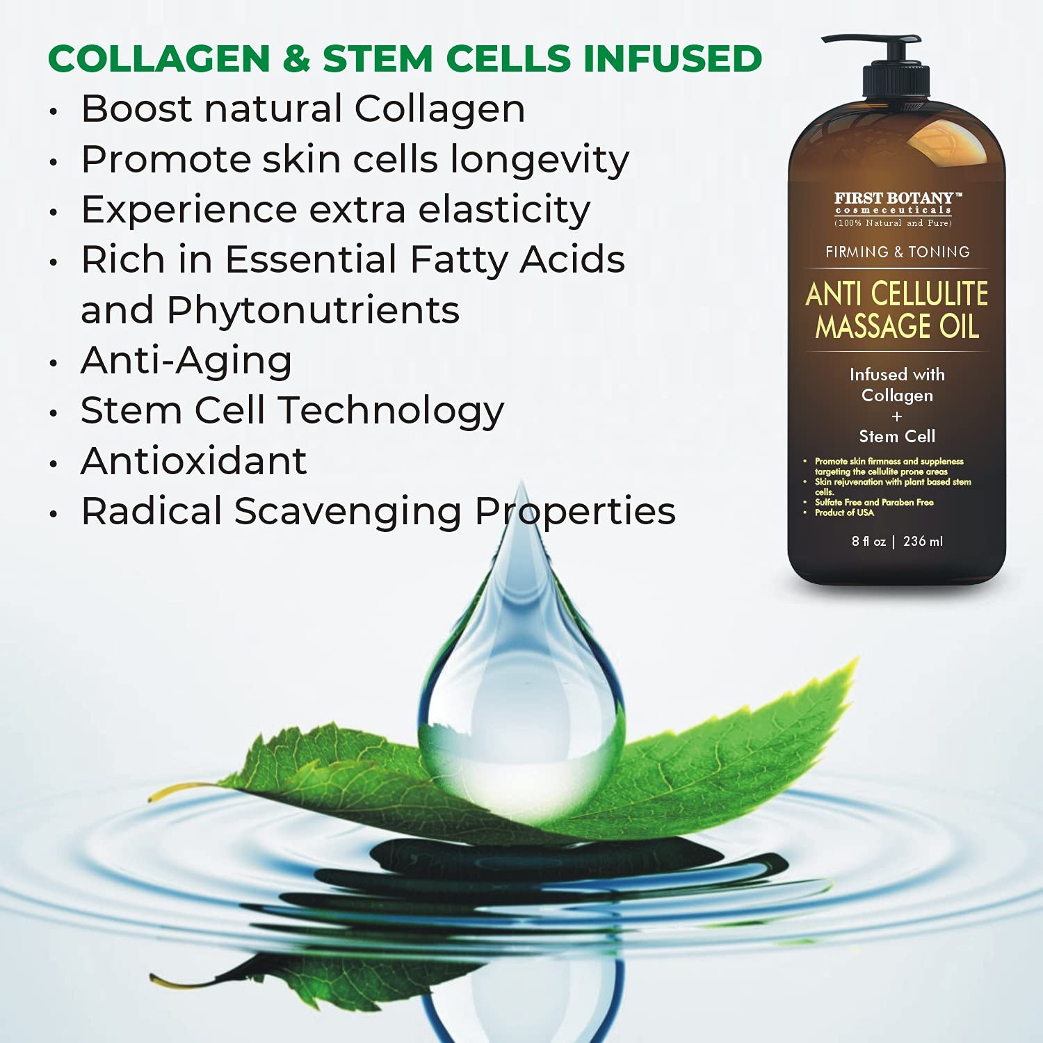 Anti-Cellulite Massage Oil with Collagen & Stem Cells, 8 fl oz