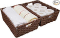 Large Wicker Storage Basket, Metal Frame, Set of 2, Washable Waterproof, 15" x 10.3" x 5.2", Brown Color, Woven Basket for Pantry, Toilet, Bathroom, Bedroom, Patio